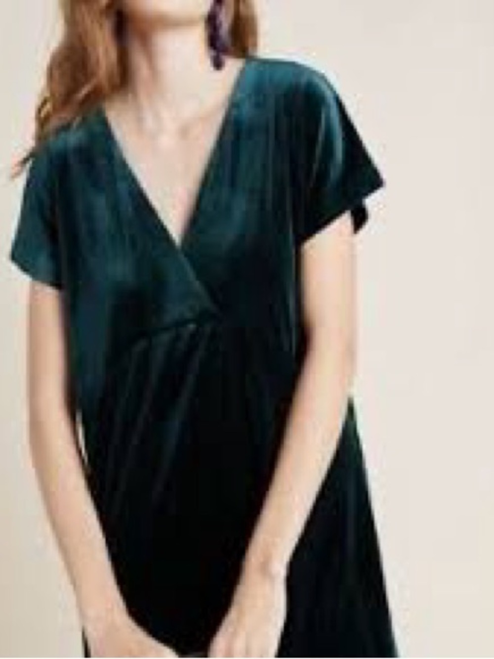 Anthropologie Sunday in Brooklyn Petites Green Velvet V-neck Mini Dress Babydoll